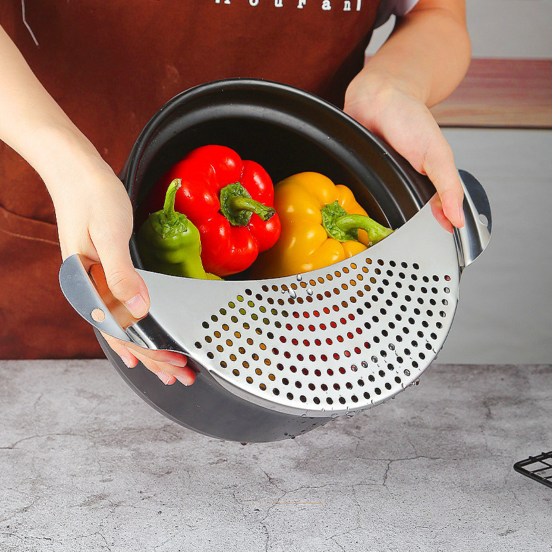 dropship 1pc Strainer Drain Leakproof Washing Rice Baffle Sieve Vegetable Fruit