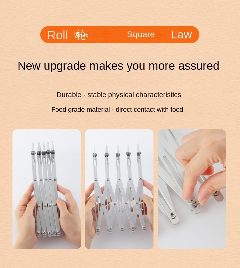 dropship 1pc Stainless Steel Fritters Cut Retractable Multi-wheel Noodle Cutter Roller Knife Pizza Knife Commercial Noodle Cutter Noodle Cutter