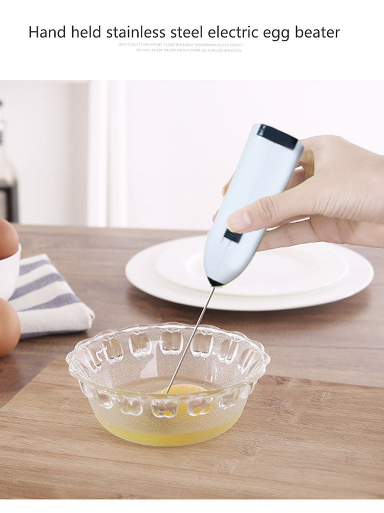dropship White Electric Egg Beater Milk Frother For Coffee Household Kitchen Mini Stainless Steel Coffee Milk Tea Blender