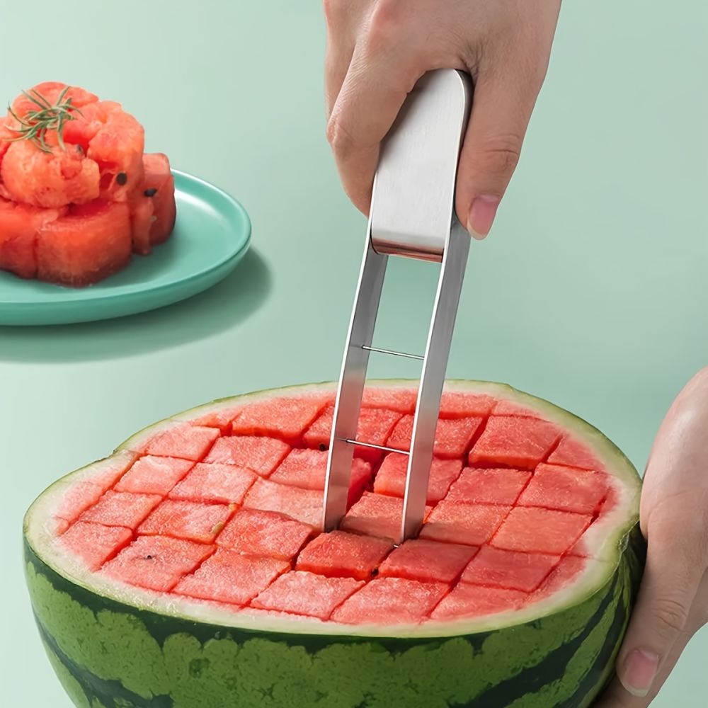 dropship 1pc Watermelon Cutter Slicer, Stainless Steel Watermelon Cube Cutter Quickly Safe Watermelon Knife, Fun Fruit Salad Melon Cutter For Kitchen Gadget