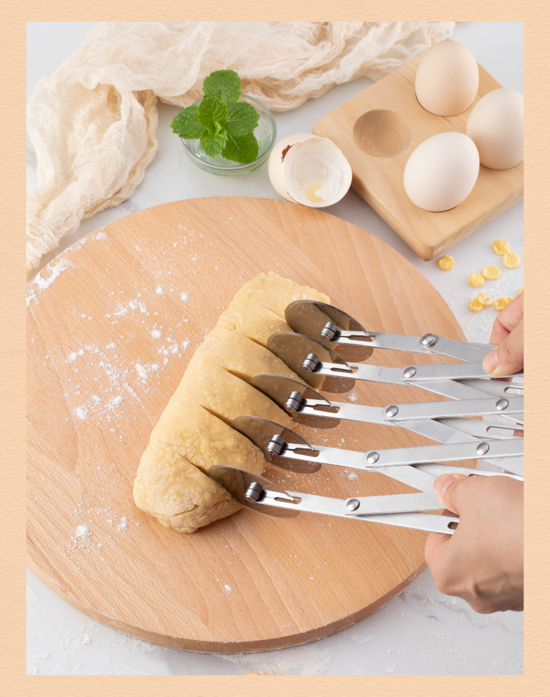 dropship 1pc Stainless Steel Fritters Cut Retractable Multi-wheel Noodle Cutter Roller Knife Pizza Knife Commercial Noodle Cutter Noodle Cutter