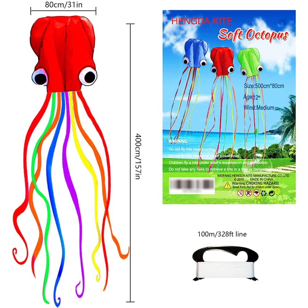 dropship 1pc Large Soft Octopus Easy Flyer Kite With 328ft Rope, 31*157 Inches Kite For For Kids Children Adult Beach Park