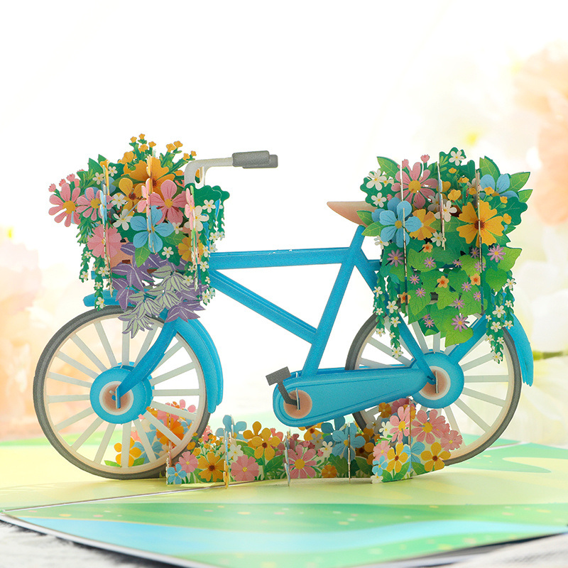 dropship 1pc Flower Bicycle Pop Up Card; 3D Spring Flower Bike Greeting Card For Anniversary; Mothers Day; Valentines Day; Thinking Of You; Thank You; Wedding; Sympathy