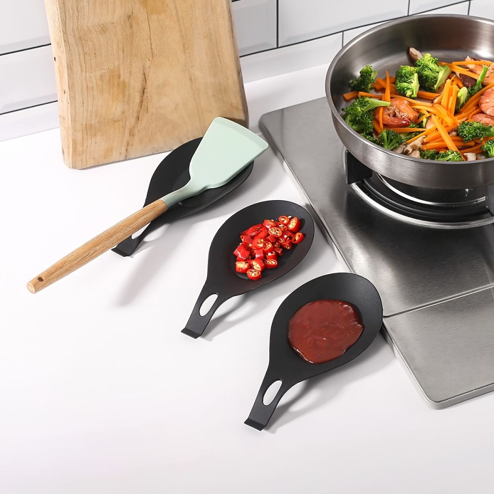 dropship 1/2pcs Silicone Utensil Rest With Drip Pad For Multiple Utensils; Heat-Resistant; Spoon Rest & Spoon Holder For Stove Top; Kitchen Utensil Holder For Ladles; Tongs & More