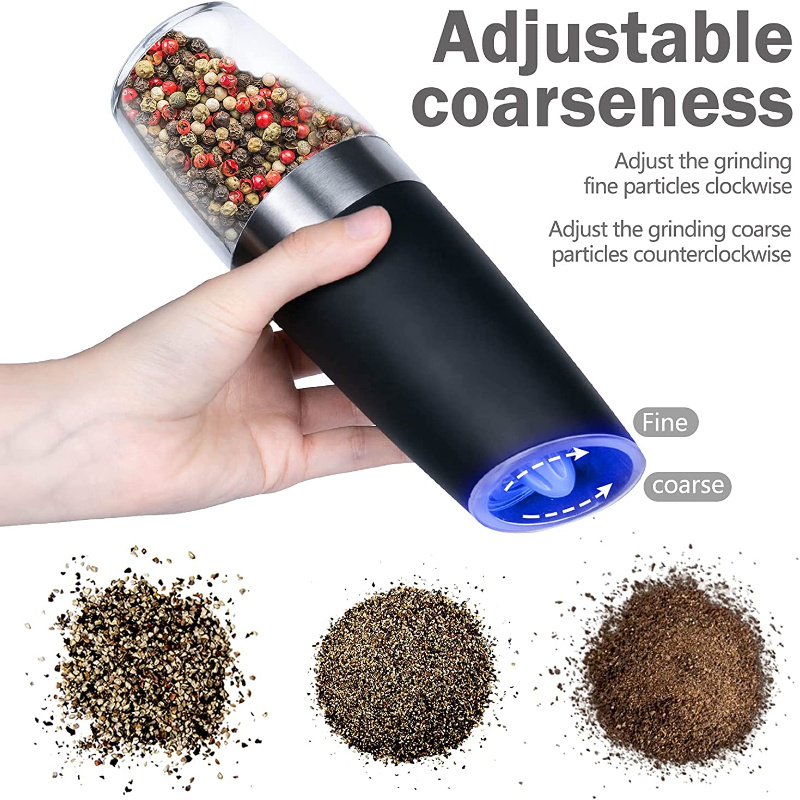 dropship Electric Salt and Pepper Grinders Stainless Steel Automatic Gravity Herb Spice Mill Adjustable Coarseness Kitchen Gadget Sets