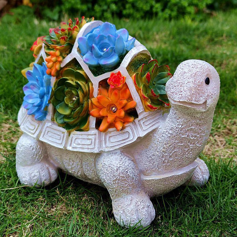 dropship Outdoor Solar LED Turtle Light Succulents Planter Stand Garden Gnomes Statue Ornament Resin Home Terrace Accesorries Decorations