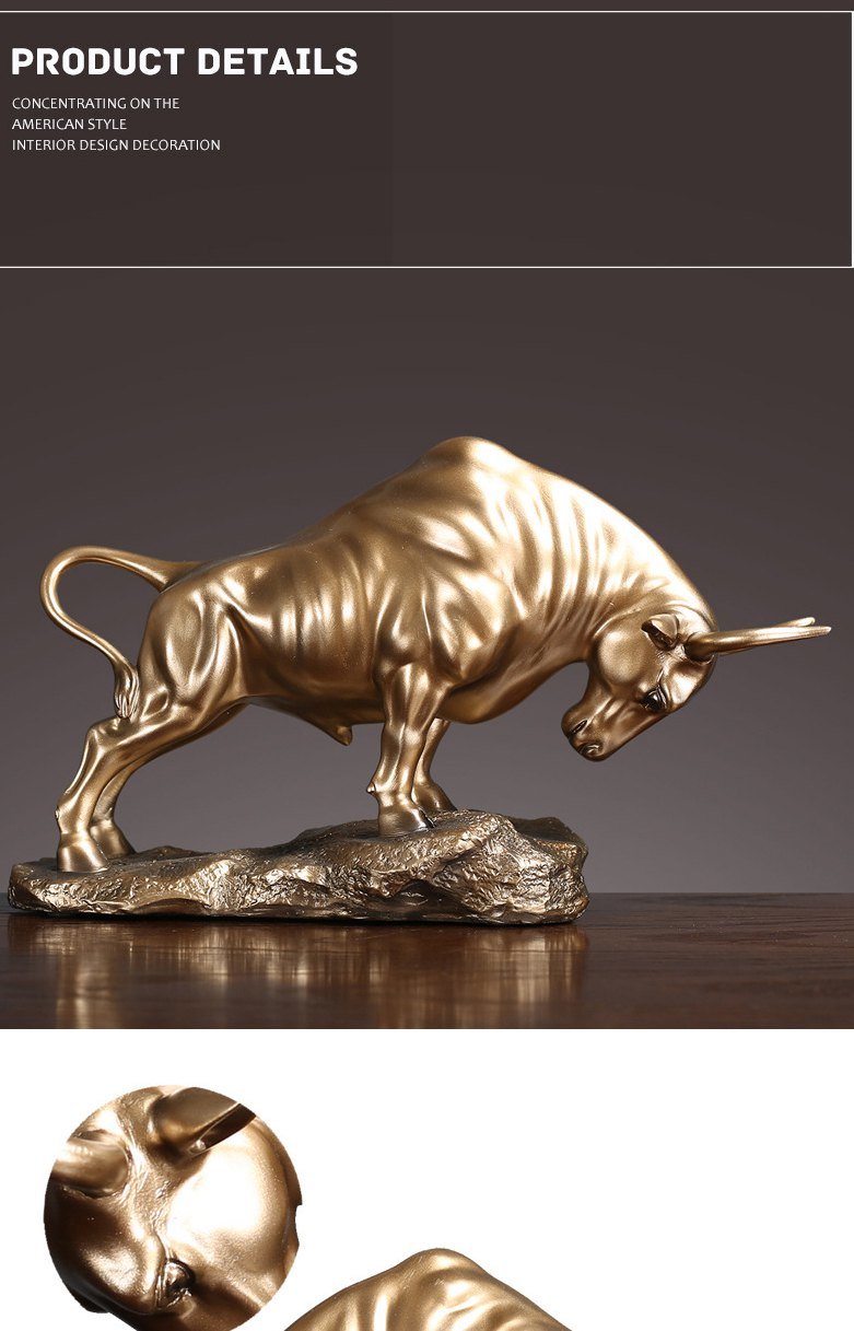 dropship NORTHEUINS 35cm Resin OX Figurines for Interior Wall Street Bull Wealth Statue Home Living Room Office Mascot Desktop Decoration