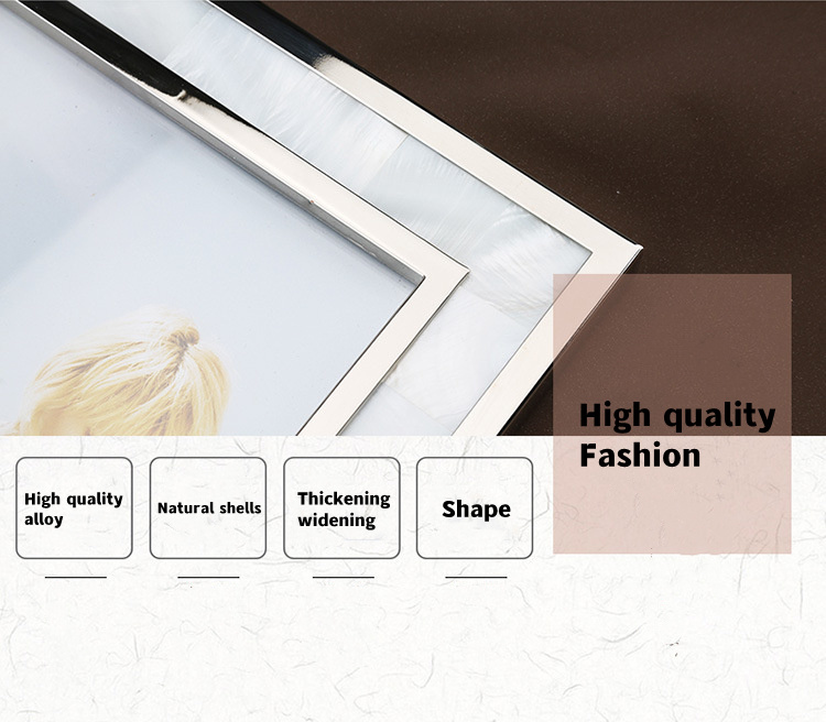 dropship High Quality Home Decoration Metal Shell Photo Frame 3-10 Inch Back Polished Alloy Flocking Wedding Photo Bedside Table Ornament