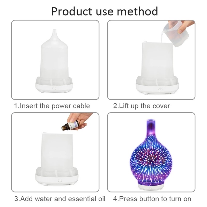 dropship 3D Fireworks Glass Vase Humidifier with 7 Color Led Night Light Aroma Essential Oil Diffuser Cool Mist Maker for Home Office