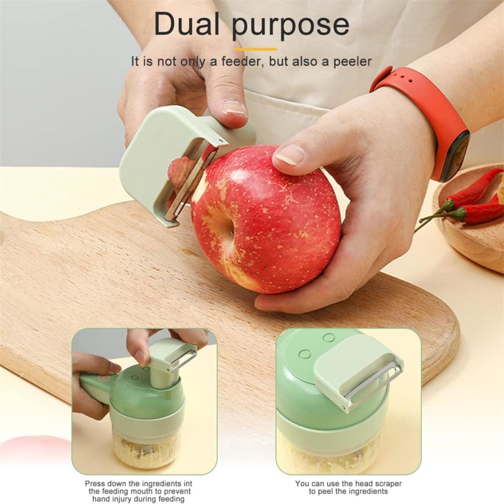 dropship 1pc 4 In 1 Vegetable Chopper Handheld Electric Vegetable Cutter Set Portable Wireless Garlic Mud Masher Garlic Press And Slicer Set Multifunctional Electric Mini Food Processor