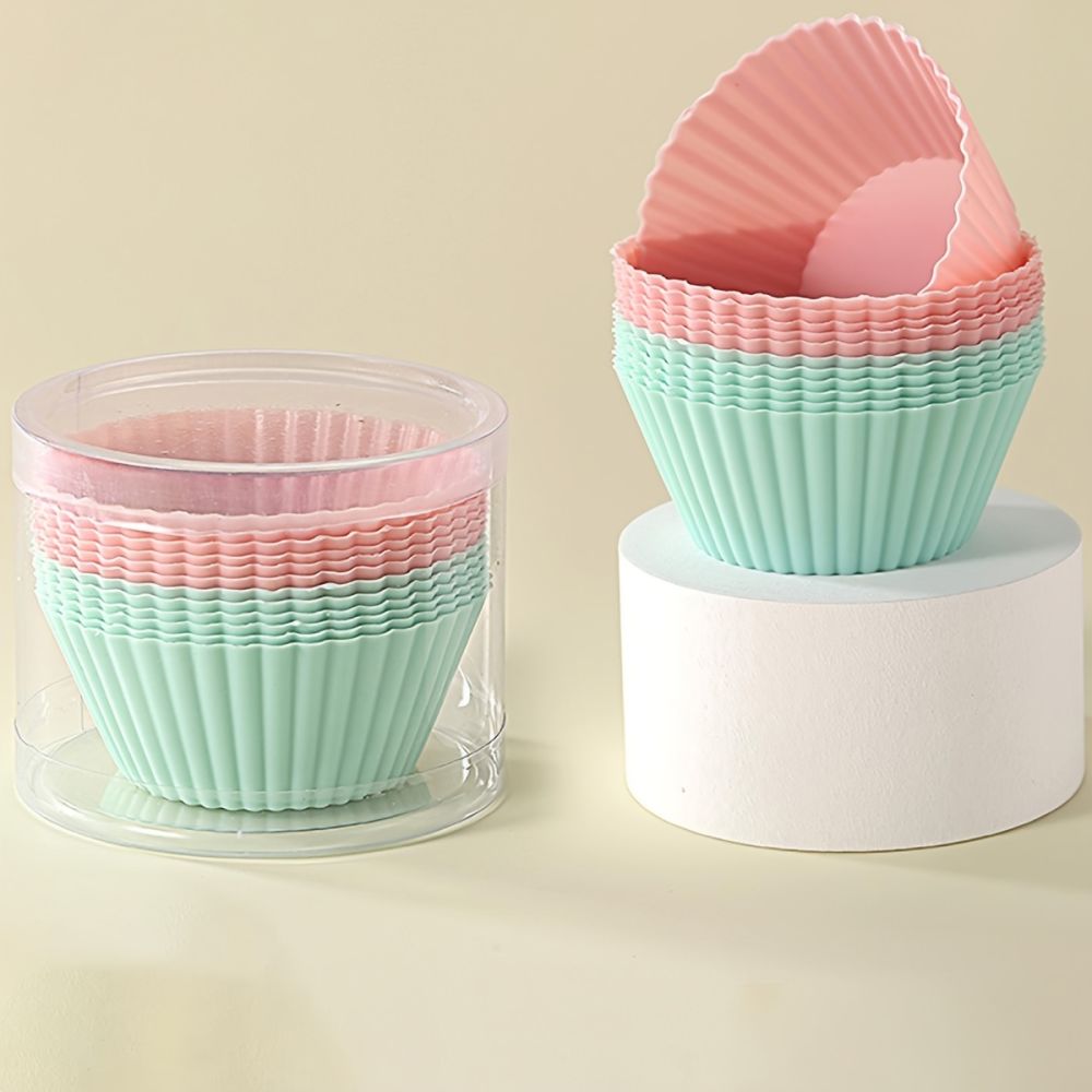 dropship 12pcs Silicone Baking Cups; Reusable Cupcake Liners; Non-stick Muffin Cups; Cake Molds Set; Standard Size Cupcake Holder