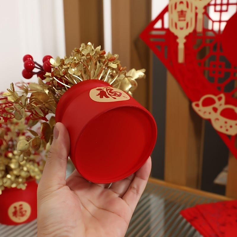 dropship 1pc New Year Spring Festival Pots; Artificial Flowers Plants Festival Pots For New Year Spring Festival Home Restaurant Tabletop Festival Festival Party DIY Decoration