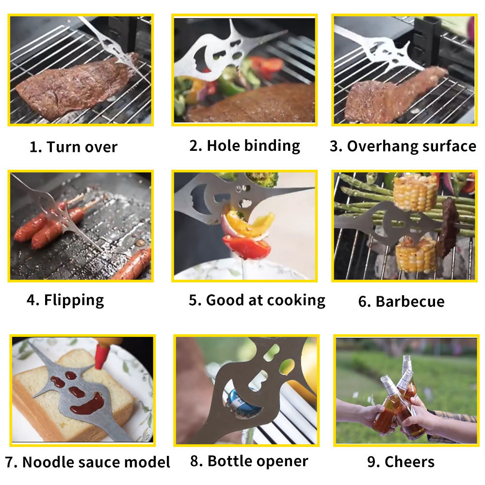 dropship Multifunctional 6-In-1 Barbecue Meat Fork Stainless Steel Barbecue Rack Bbq Tableware Meat Fork Outdoor Camping As Food Flipper