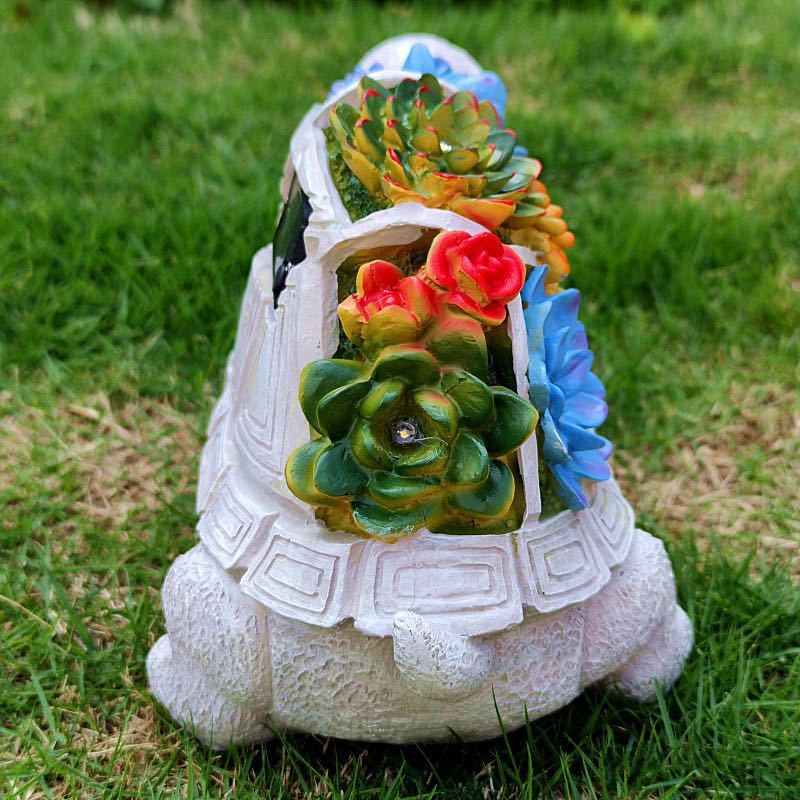 dropship Outdoor Solar LED Turtle Light Succulents Planter Stand Garden Gnomes Statue Ornament Resin Home Terrace Accesorries Decorations
