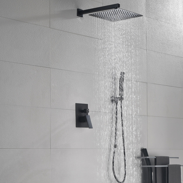 dropship Matte Black Shower Set System Bathroom Luxury Rain Mixer Shower Combo