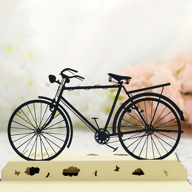 dropship 1pc Creative 3D Birthday Greeting Card; Handmade Hollow Retro Bicycle Blessing Card; Graduation Gift; Birthday Blessing Gift