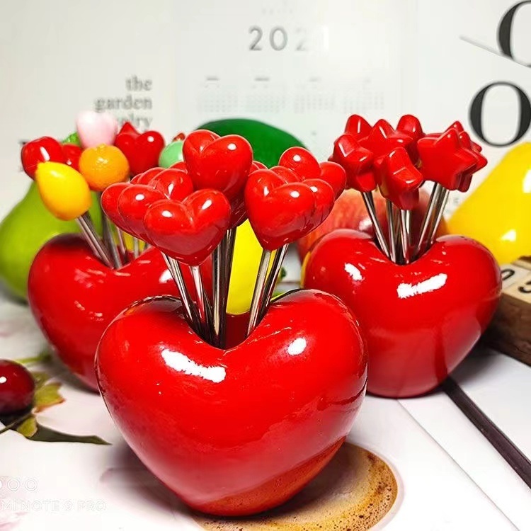 dropship 10pcs; Love Fruit Forks; Stainless Steel Cake Fork Set; Home Snacks Tableware Set; Kitchen Household Items; Valentine's Day Party Favors