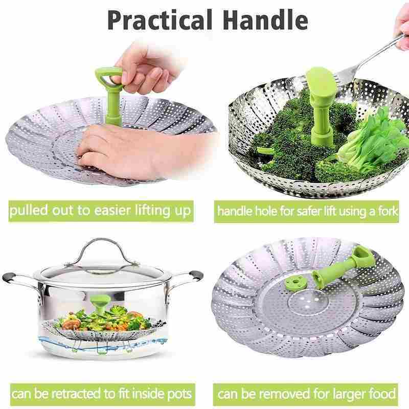 dropship Steel Folding Steamer Basket Steel Fish Steamed Steamer Vegetable Steamer Telescopic V0B3