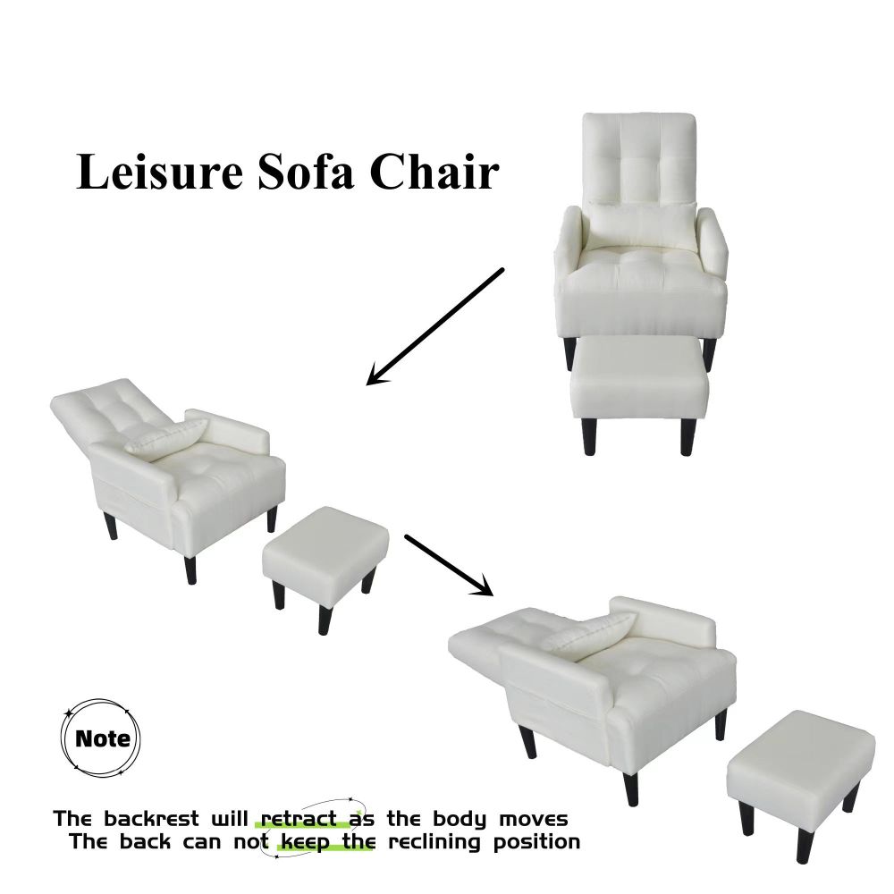 dropship Redde Boo Brand New Modern Design Living Room Cream White Recliner Soft Cozy Sofa Chair With Ottoman