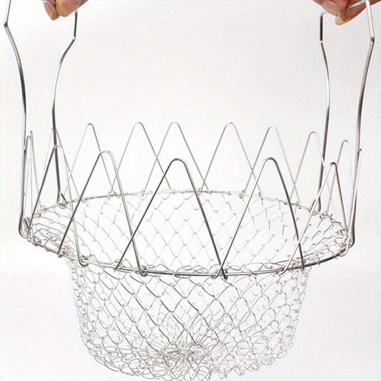 dropship 1pc; Frying Basket; Stainless Steel Frying Basket; Kitchen Foldable Steam Rinse Strain; Household Fry Basket Strainer; Kitchen Cooking Tool For Fried Food