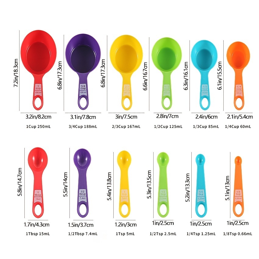 dropship Set 12 Pieces Plastic Measuring Cup Measuring Spoon Set With Scale Color Kitchen Baking Tools Flour Milk Powder Coffee Measuring