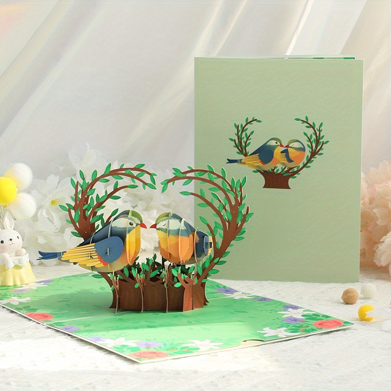 dropship 1pc New 3D Creative Three-dimensional Valentine's Day Greeting Card; Thank You Blessing Message Card; Exquisite High-end Handmade Love Bird Laser Hollow Engraving Card