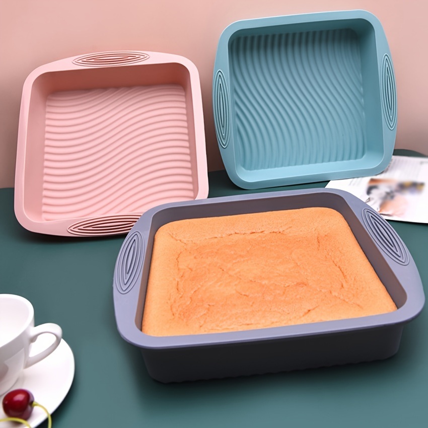 dropship 1pc Square Silicone Cake Pan Wave Pattern Toast Bread Baking Pan Easy To Wash High Temperature Resistant Oven Silicone Cake Mold