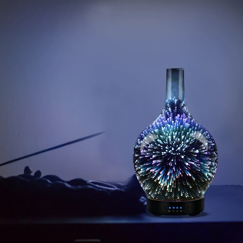 dropship 3D Fireworks Glass Vase Humidifier with 7 Color Led Night Light Aroma Essential Oil Diffuser Cool Mist Maker for Home Office