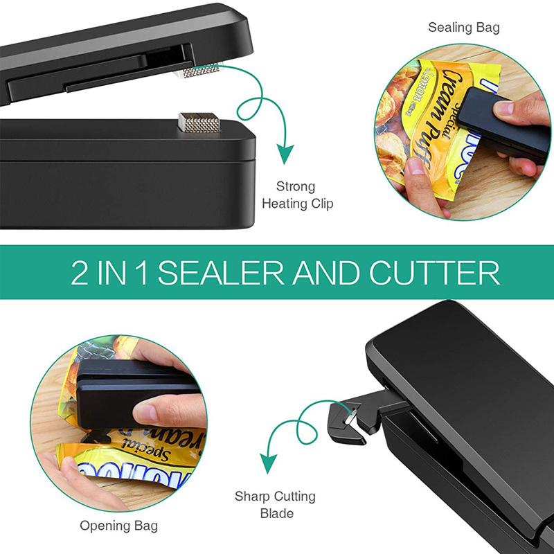 dropship 1pc 2 In 1 USB Chargable Mini Bag Sealer Heat Sealers With Cutter Knife Rechargeable Portable Sealer For Plastic Bag Food Storage