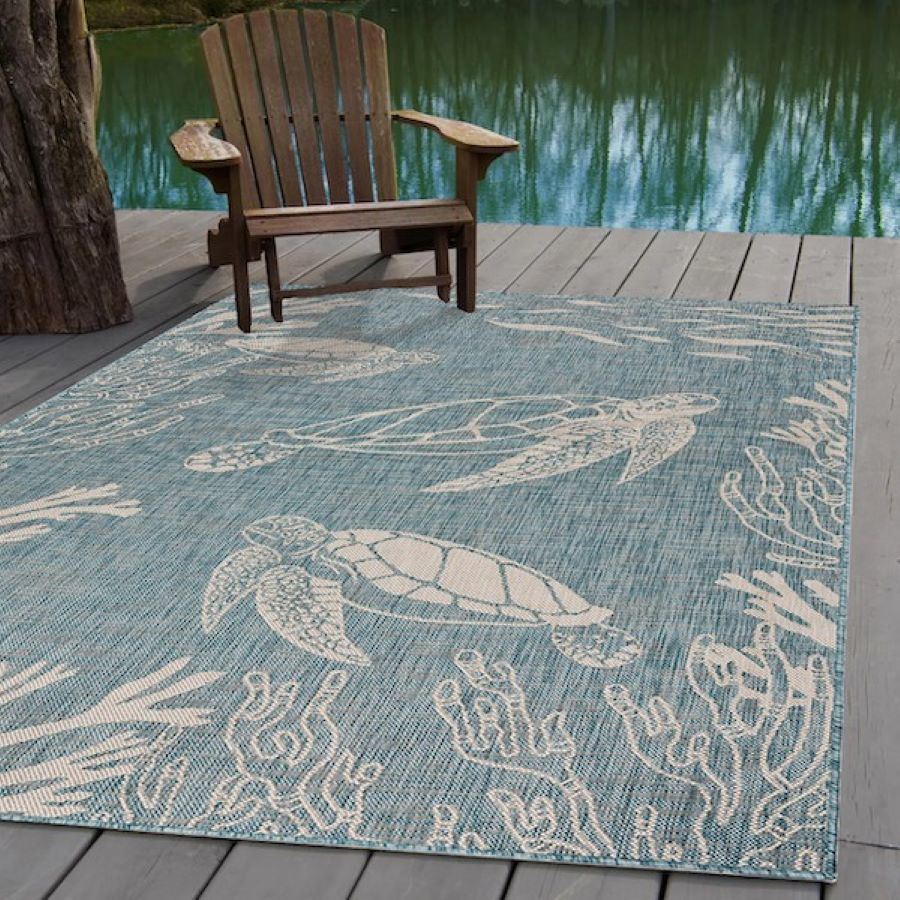 dropship Home Decor Coastal Bordered Coral Reef Indoor/Outdoor Accent Rug