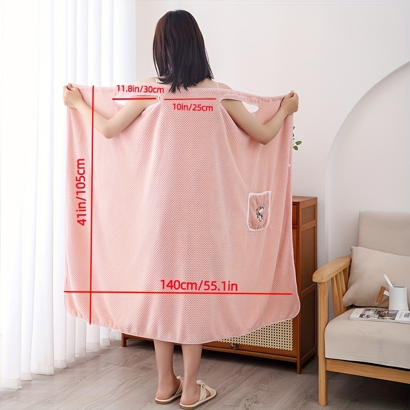 dropship 1pc Women's Shower Dress; Wearable Bath Wrap Towels For Women; Patched Pocket Bathrobe; Shower Spa Wrap For Sauna Beach Pool; Super Absorbent Bath Skirt; Big Bath Towel