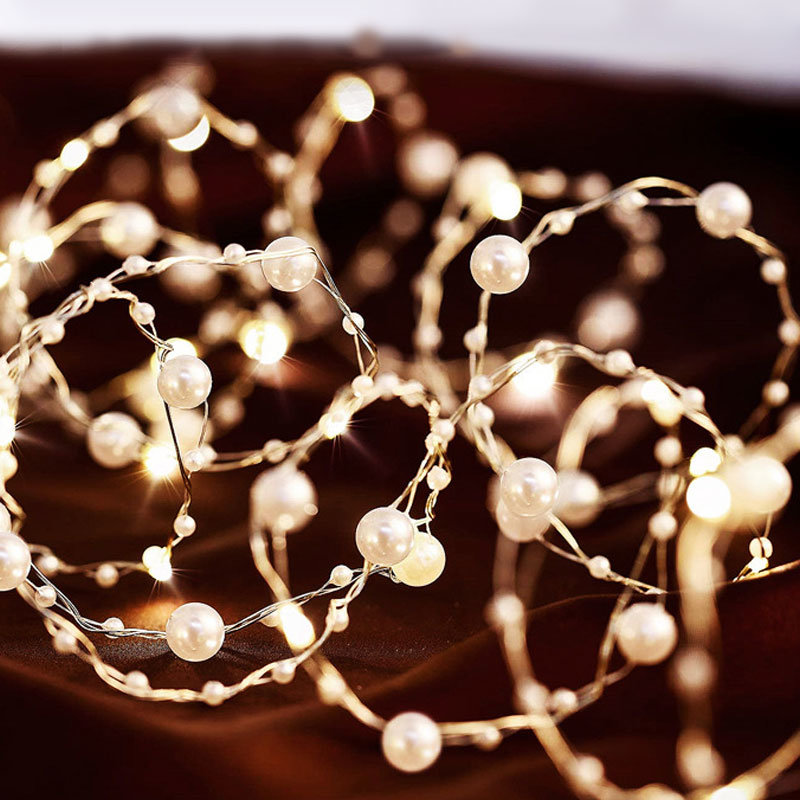 dropship 2/5/10m Pearl Wire Copper String Light Christmas Valentine Wedding Decoration for Home Wedding Party Mariage Garland Decoration