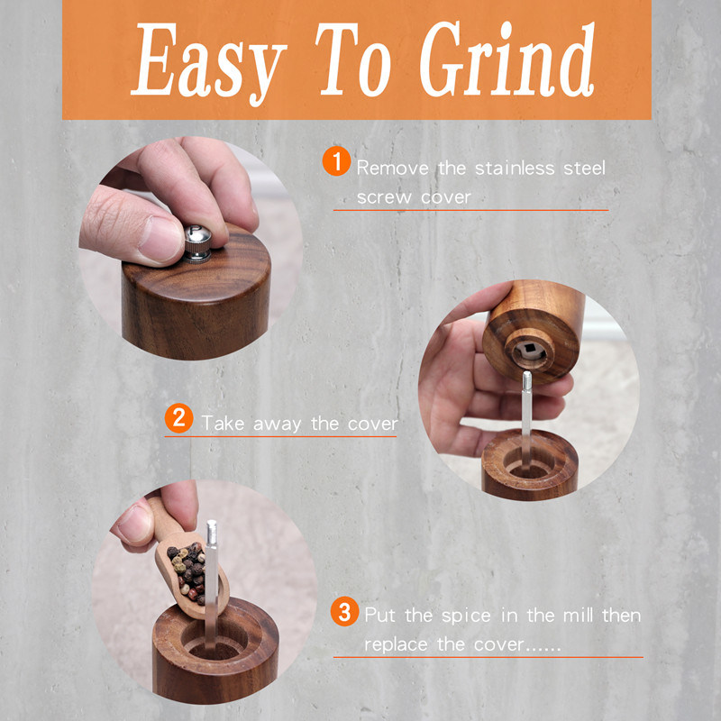 dropship Wooden Salt and Pepper Grinder Set Manual Salt and Pepper Mills for Seasoning; Meal Prep; Cooking; Serving; Dining; BBQ Tools