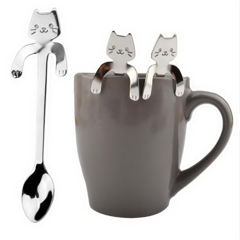 dropship 1pc Cute Kawaii Cat Spoon; Flatware; Creative Coffee Drinking Tools; Kitchen Gadget
