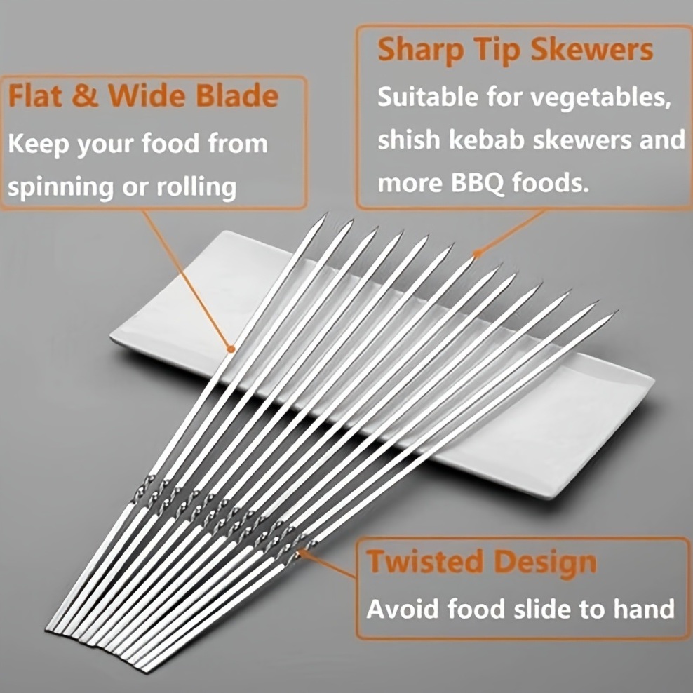 dropship 20pcs Grilling Flat Metal BBQ Skewers Stainless Steel Kabob BBQ Skewer 35CM/13.77inch