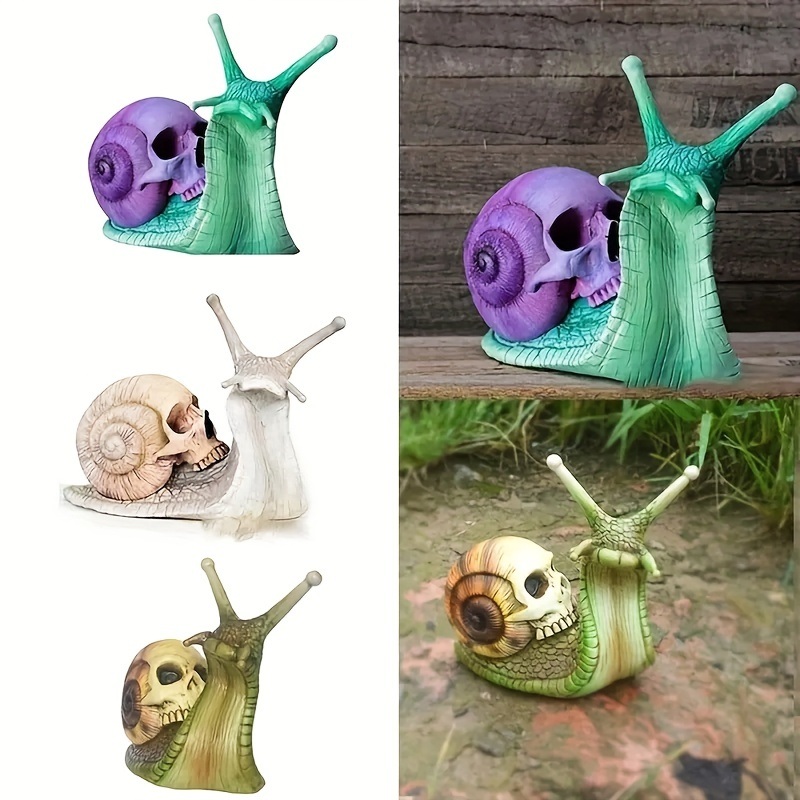 dropship 1pc Resin Snail Skull Statue, Snail Garden Animal Sculpture, Halloween Skull And Snail Indoor Outdoor Patio Lawn Courtyard Decoration Home Deor