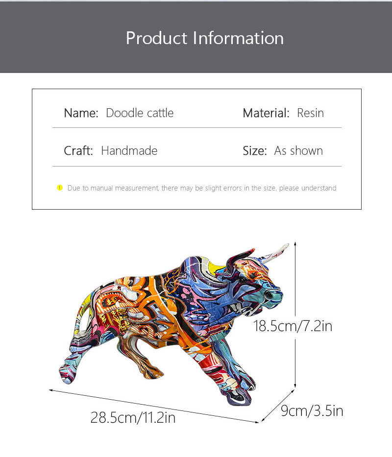 dropship NORTHEUINS Graffiti Painting Resin Bull Figurines Home Living Room Bedroom Office Desktop Feng Shui Ornaments Collection Statues
