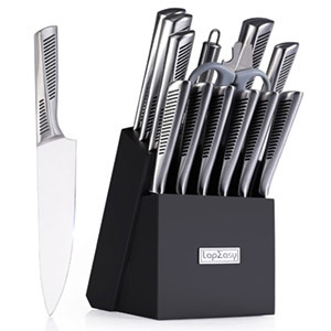 dropship Kitchen Knife Set; LapEasy 15 Piece Knife Sets with Block Chef Knife Stainless Steel Hollow Handle Cutlery with Manual Sharpener