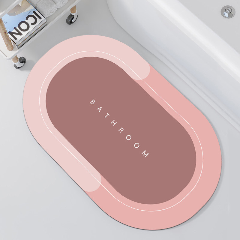 dropship 1pc Diatom Mud Oval Classic Floor Mat; Super Absorbent Floor Mat; Quick Dry Bath Mats For Bathroom Floor; Non-Slip Bathroom Rugs; Easy To Clean