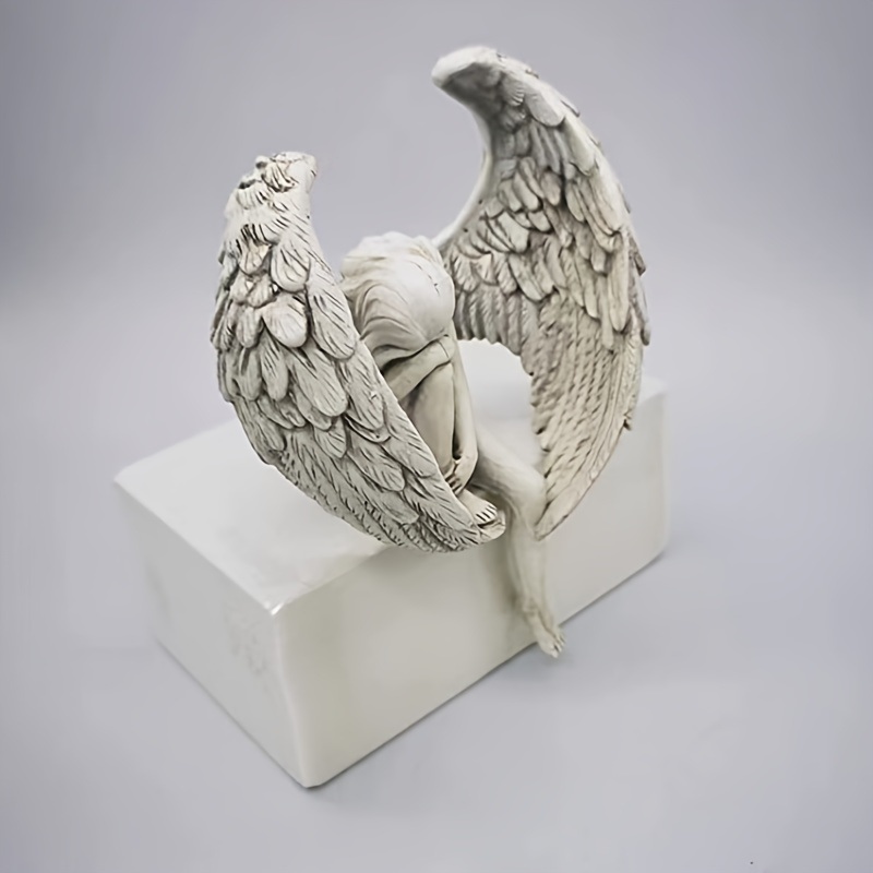 dropship 1pcs Sorrow Angel Statue Crafts; Pure White Love Angle With Wings Sculpture Ornaments; For Home Decor Bedroom Office Garden Tabletop