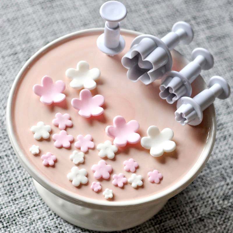 dropship 4Pcs/Set Plum Blossom Flower Plunger Fondant Cutter Sugar Craft Cake Decorating Tools DIY Cookie Stamper Baking Accessories