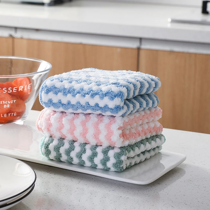 dropship 30x30cm 5/10PCS Kitchen Scouring Pad Towel Dishcloth Household Rags Gadget Microfiber Non-stick Oil Table Cleaning Cloth Wipe