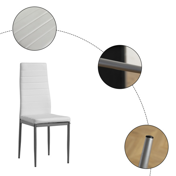 dropship 4pcs backrest cushion horizontal sewing decoration PU leather dining chair round tube white cushion gray leg N201( Replace encoding 13029116)