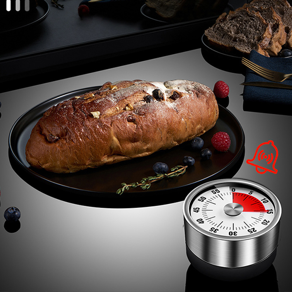 dropship Stainless Steel Visual Timer Mechanical Kitchen Timer 60-Minutes Alarm Cooking Timer With Loud Alarm Magnetic Clock Timer