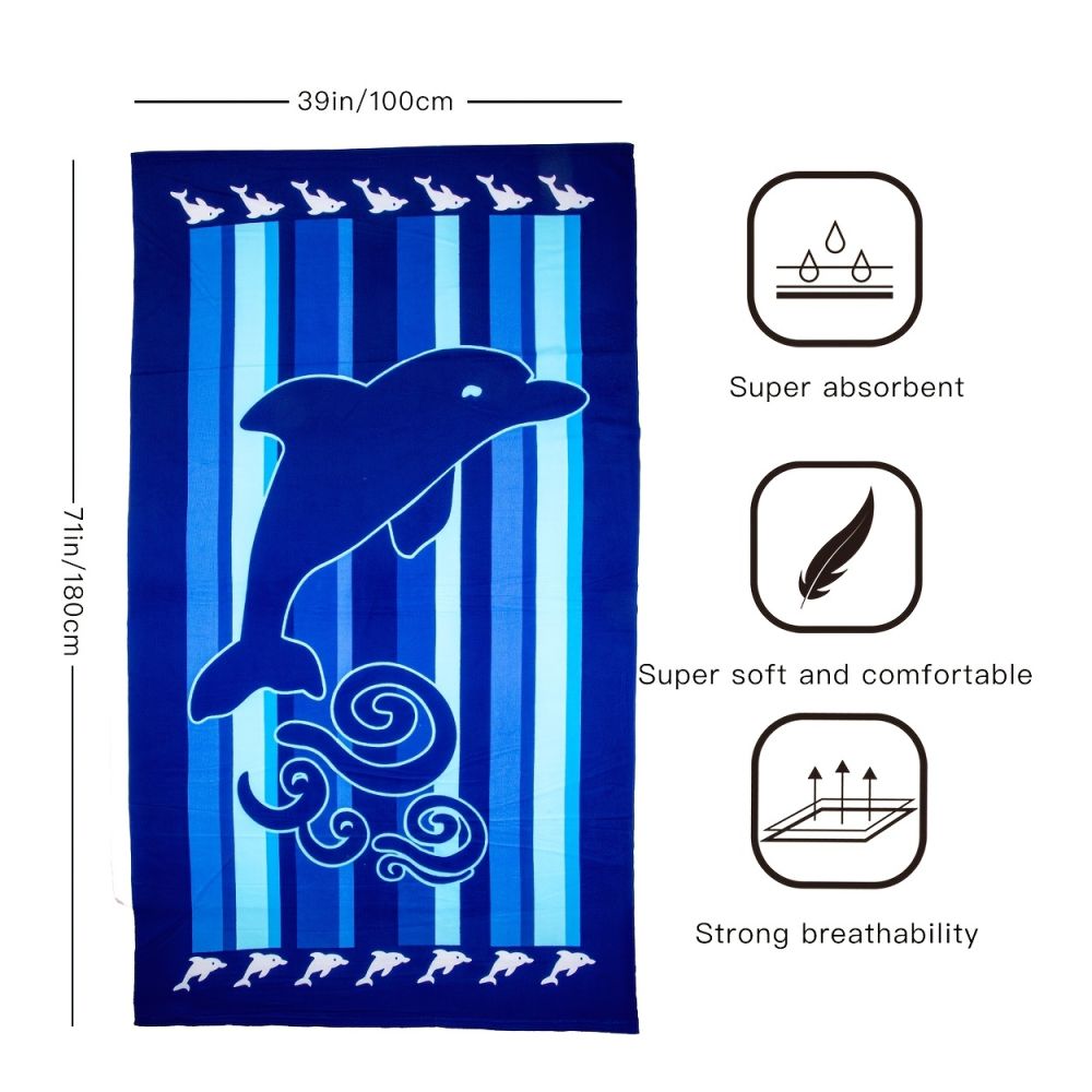 dropship Cartoon Dolphin Fast Dry Beach Towel; Super Soft Sand Free Water Absorbent Micro Fiber Towel For Pool