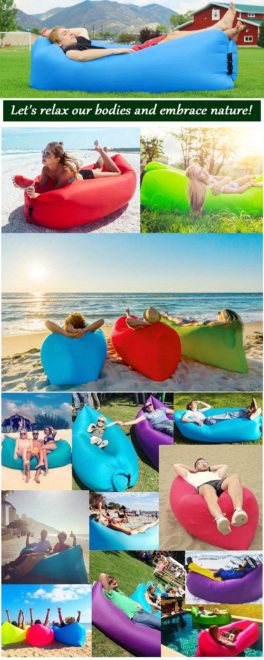 dropship Inflatable Pool Lounger, Portable Lazy Sofa For Backyard Beach Travel & Camping