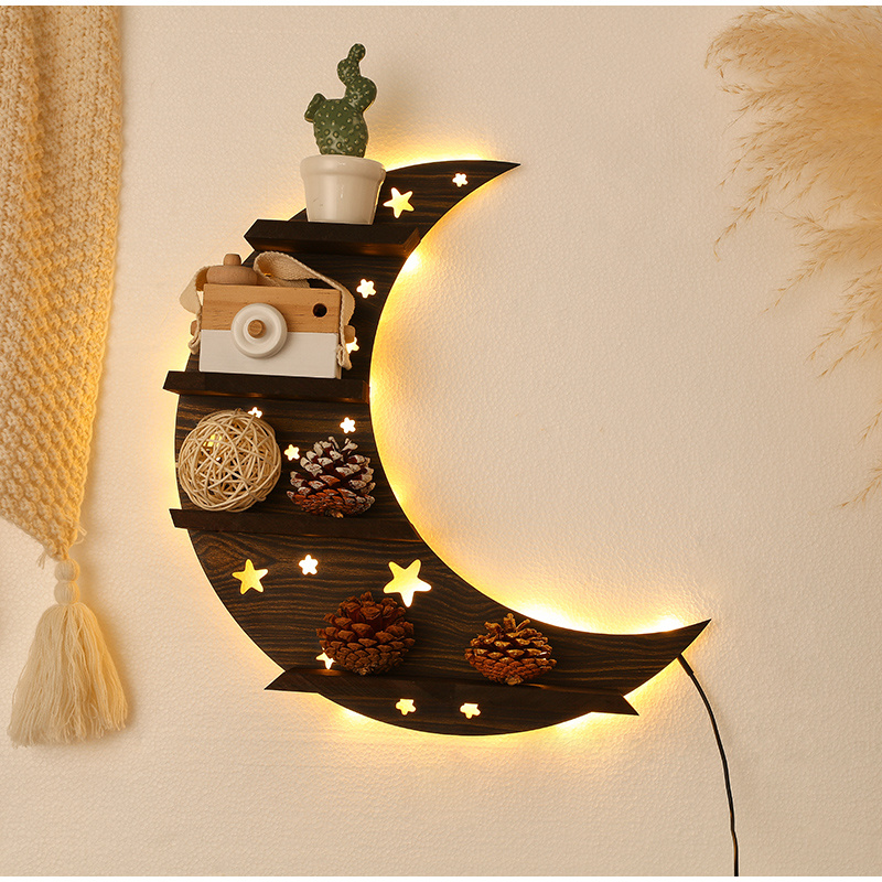dropship Wooden Wall Shelf Home Decoration Organizer Moon Butterfly Cat Bedroom Room Decor Storage Rack Wall-mount Display Stand Shelves