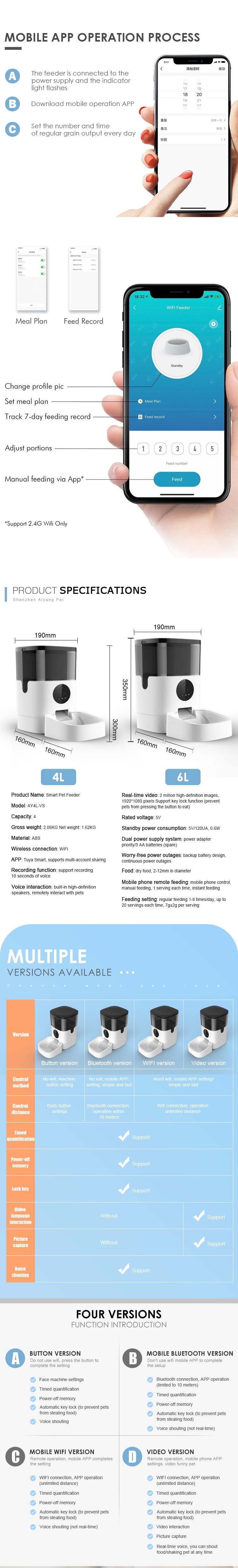 dropship Phone App Control Tuya Smart Wifi Advanced Auto Reminder Timed Cat Dog Food Dispenser Automatic Pet Feeder camera