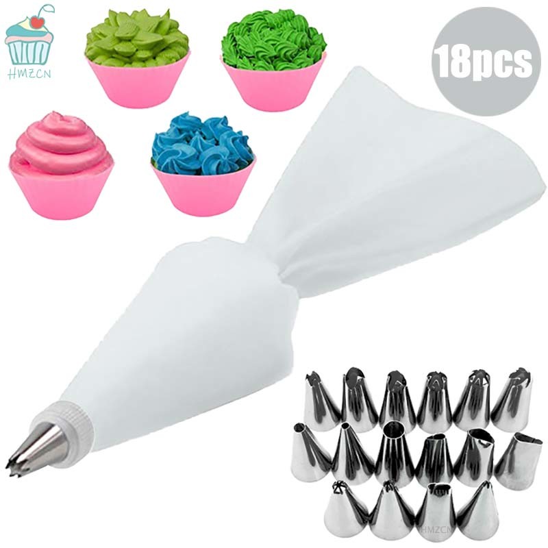 dropship 8/10/18PCS Silicone Pastry Bag Tips Kitchen Cake Icing Piping Cream Cake Decorating Tools Reusable Pastry Bags Nozzle Set