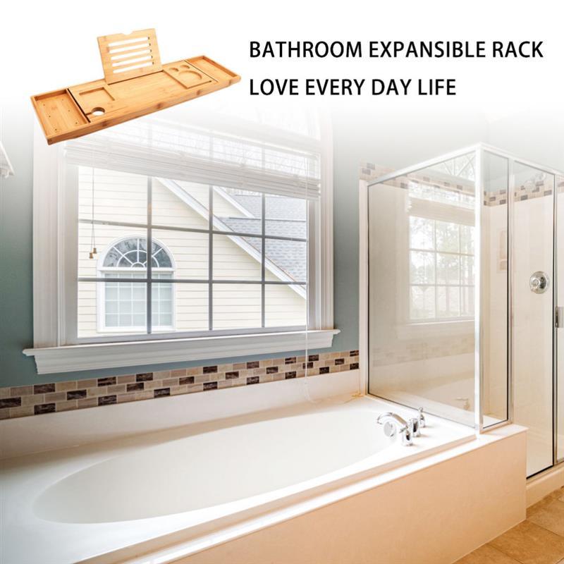 dropship Bathtub Serving Tray Bamboo Bath Bridge Useful Storage Rack Shelf Telescopic Tablet Holder For Bathroom Home Bathtub Rack